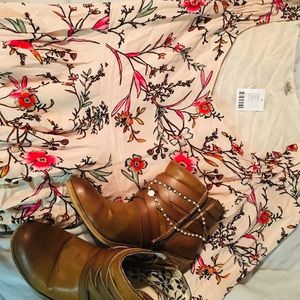 Beige flower printed dress